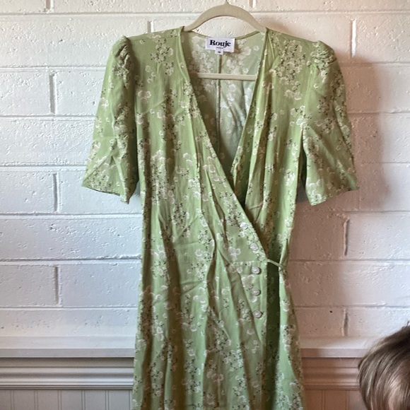 Rouje Green Floral Print Gabin Midi Dress Button Detail 38 Excellent Condition - Picture 2 of 8